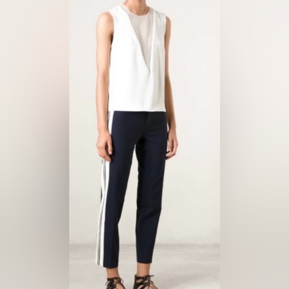 Banana Republic Sloan Viscose/Cotton Navy w/White, Gray Side Stripe Straight Leg